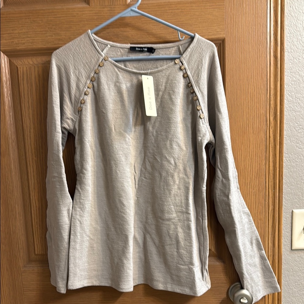 Gray Button-Detail Women's Top